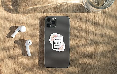 Miniatura 8 de 314PI 3 calcomanías minimalistas impermeables de vinilo negro con texto en inglés "When I Die Delete My Kindle History" para laptop, teléfono,