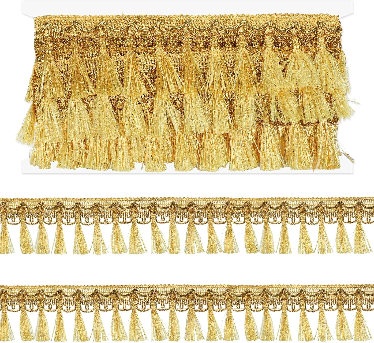 6 Yards Gold Fringe Trim, 2.17” Wide Polyester Gold Tassel for Sewing Curtain Embellishments Lamp Shade, Fabric Lace for DIY Crafts Home Decor Supplies
