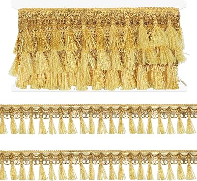 6 Yards Gold Fringe Trim, 2.17 Wide Polyester Gold Tassel for Sewing Curtain Embellishments Lamp Shade, Fabric Lace for DIY Crafts Home Decor Supplies