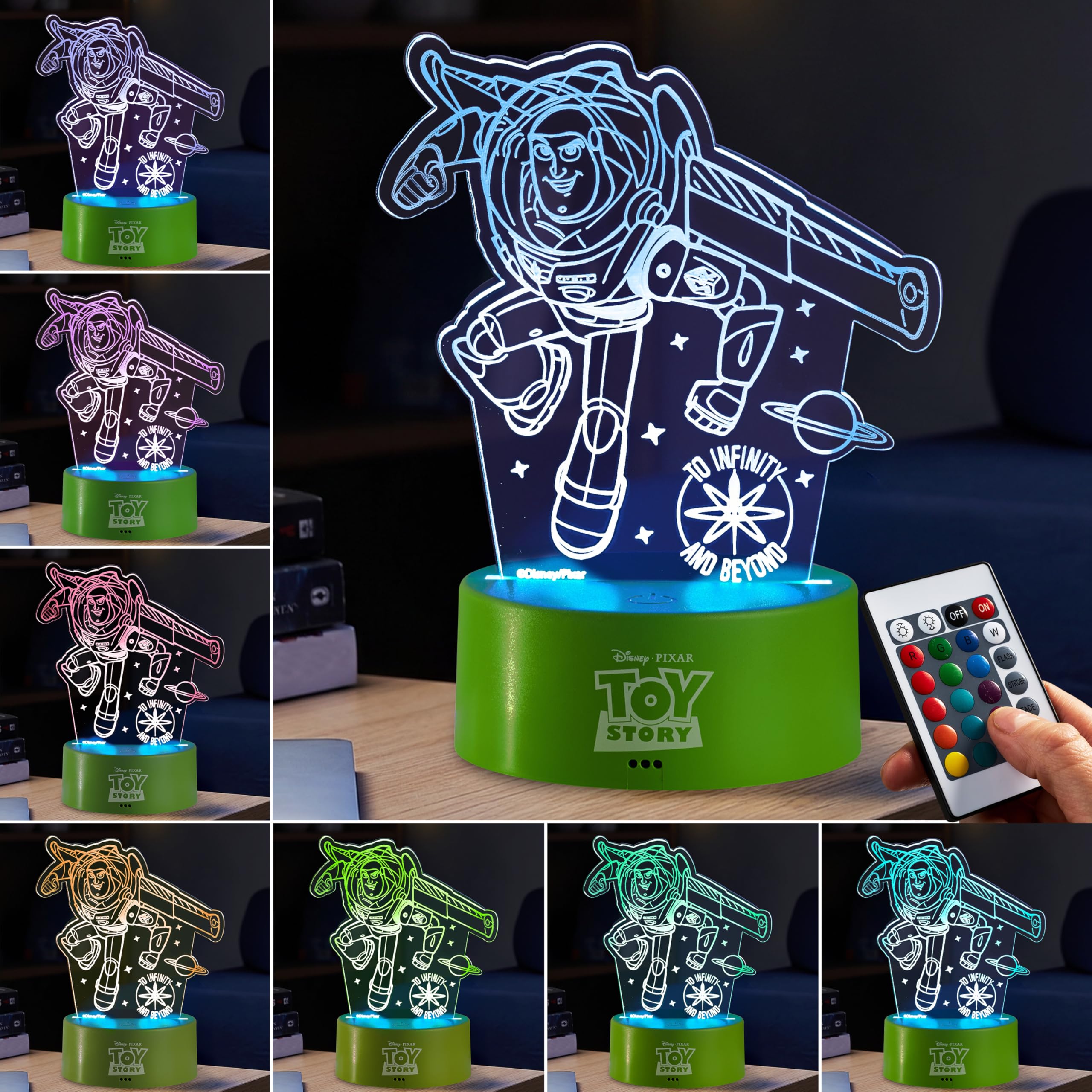 Get Trend Disney Toy Story LED Night Light, Bedside Table Desk Lamp with Adjustable Brightness, USB & Battery-Powered Lamp with 16 Colours 4 Modes (Multi Toy Story)