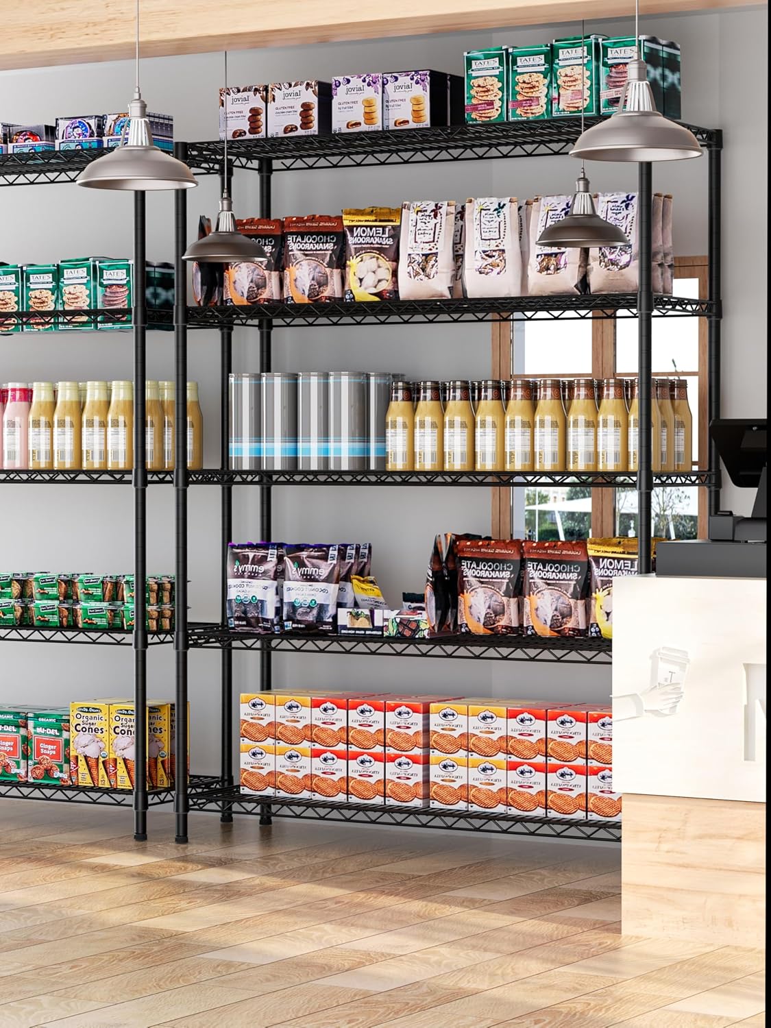 5 Tier Adjustable Storage Shelves Heavy Duty Metal Utility Shelf 1750LBS Capacity Wire Shelving Unit Organizer Rack for Home Kitchen Garage Pantry Room 18" D x 46" W x 77" H Black - Image 8