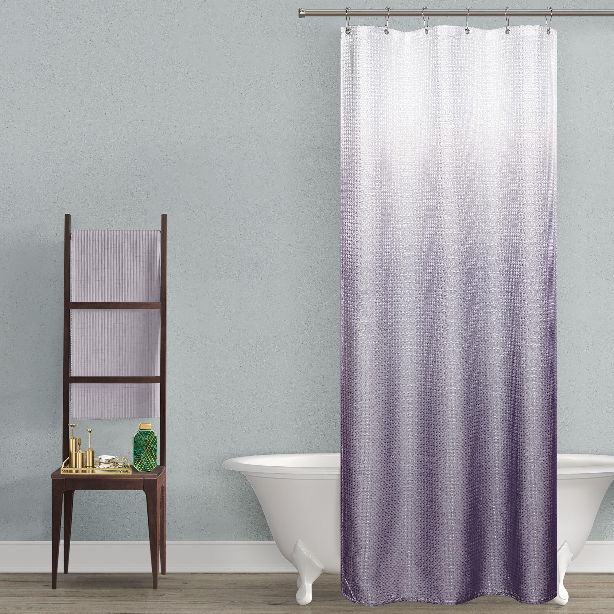 Mrs.Naturall Grey Purple Small Shower Curtain 36x72 for Bathroom Ombre White and Gray Purple Plastic Shower Curtian Liner Hooks for Stall
