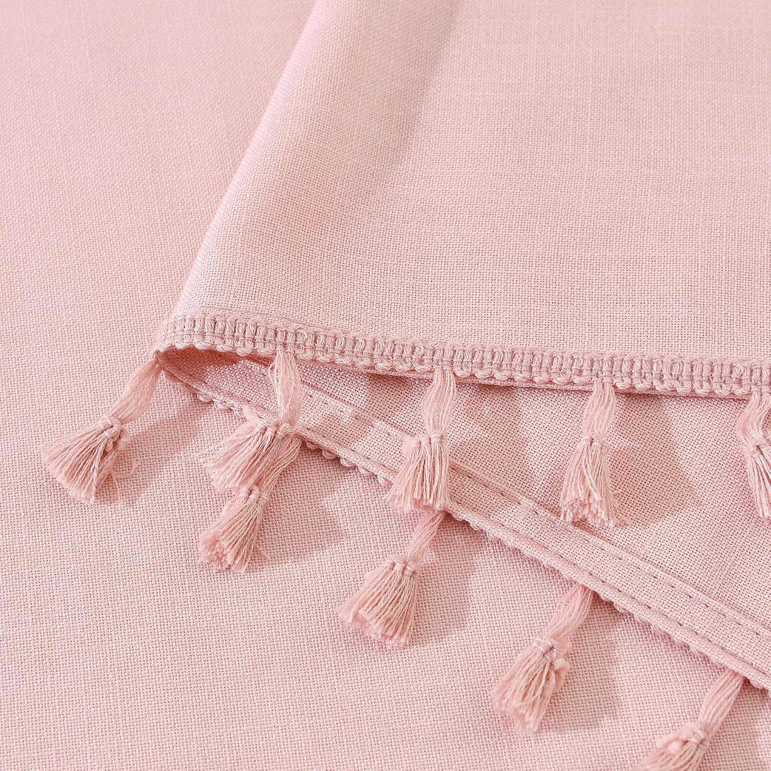 Pink Boho Linen Curtains for Girls Bedroom Nursery Room 84 Inches Long 2 Panels Bohemian Drapes with Tassels Kids Cute Curtain for Baby Room Light Filtering Back Tab Rod Pocket Drapes 52X84
