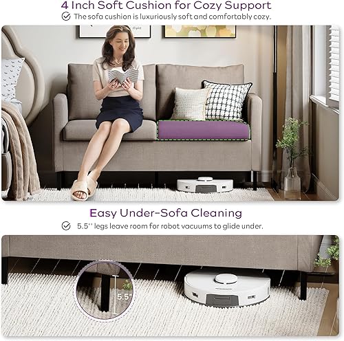 Miniatura 21 de TYBOATLE Sofá biplaza tapizado de tela de lino de 51 pulgadas de ancho para sala de estar, asientos de dos plazas con patas de hierro para espacio