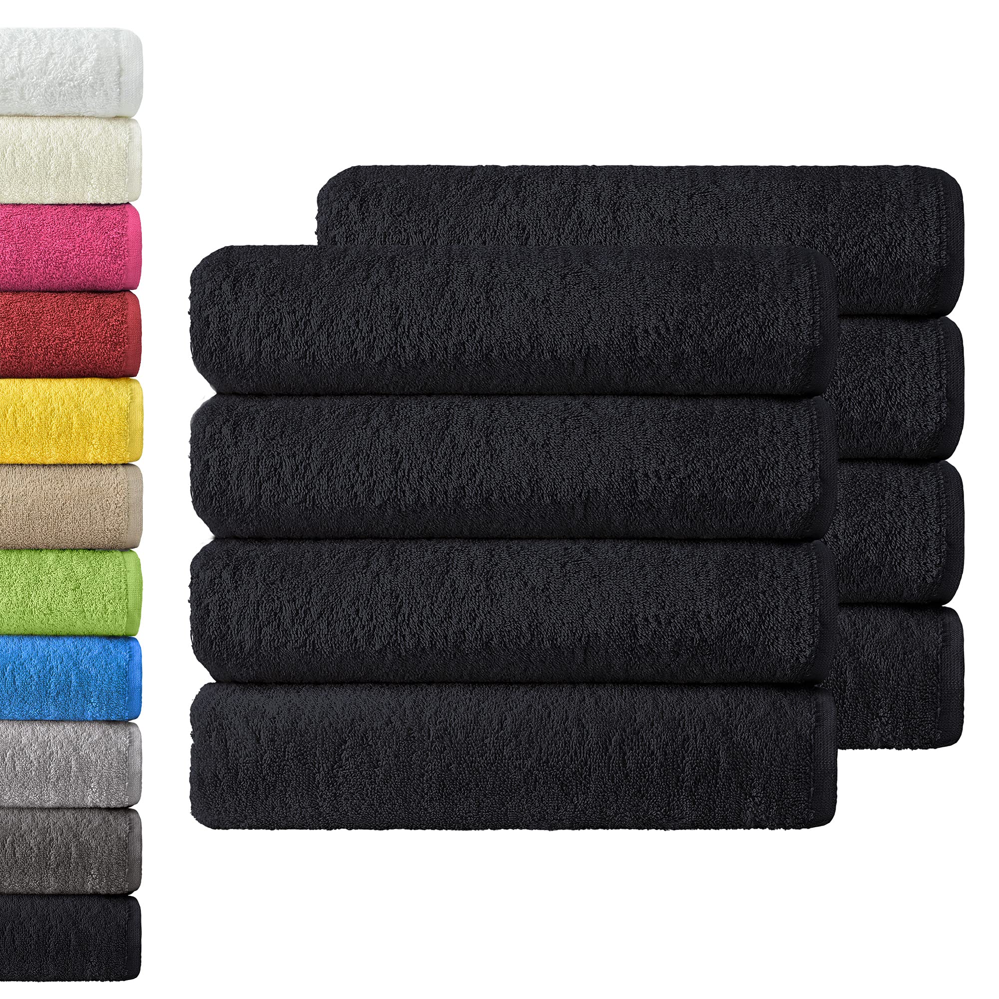 NatureMark Lot économique de 8 Serviettes éponge, 50 x 100 cm, 100% Coton, Noir