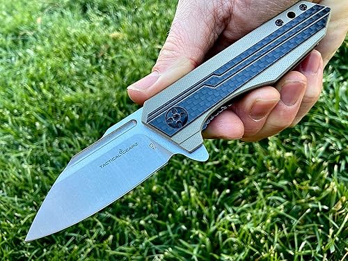 Miniatura 6 de TACTICAL GEARZ Navaja de bolsillo para EDC! Mango de fibra de carbono, hoja de acero D2! Incluye funda (Iris)