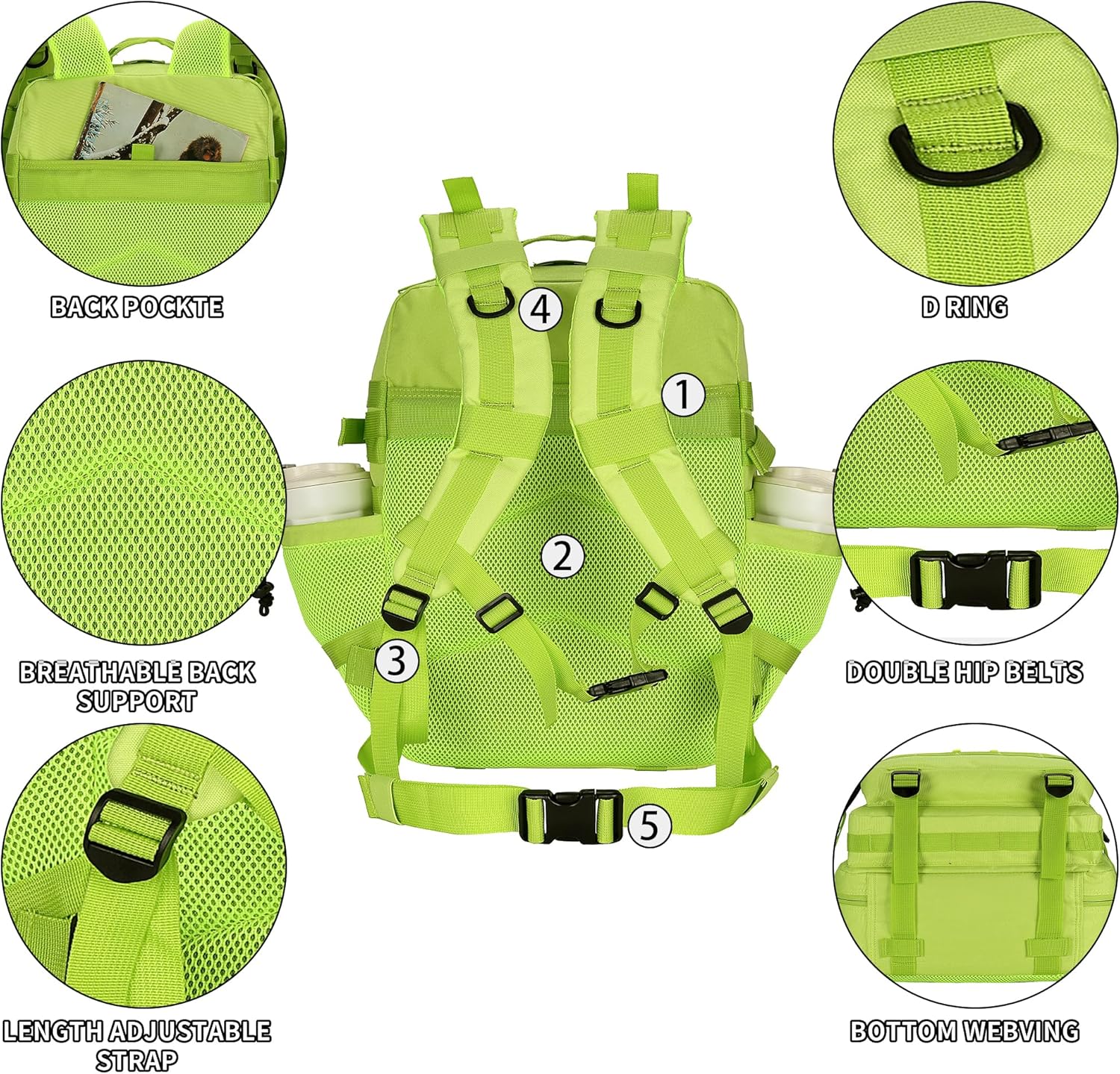 25L/45L Tactical Backpack Military Tactical Backpack Heavy Duty Molle Assault Pack for Work Gym Outdoors (1.0 25L-bright green, Small) - Image 5