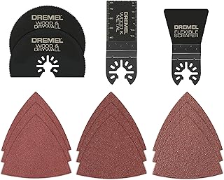 Dremel MM388 13-Piece Oscillating Multi-Tool Accessory Kit, Includes 4 Blades, 9 Wood Sandpaper Sheets, and Reusable Case - Universal Quick- Fit Interface fits Bosch, Makita, Milwaukee, and Rockwell