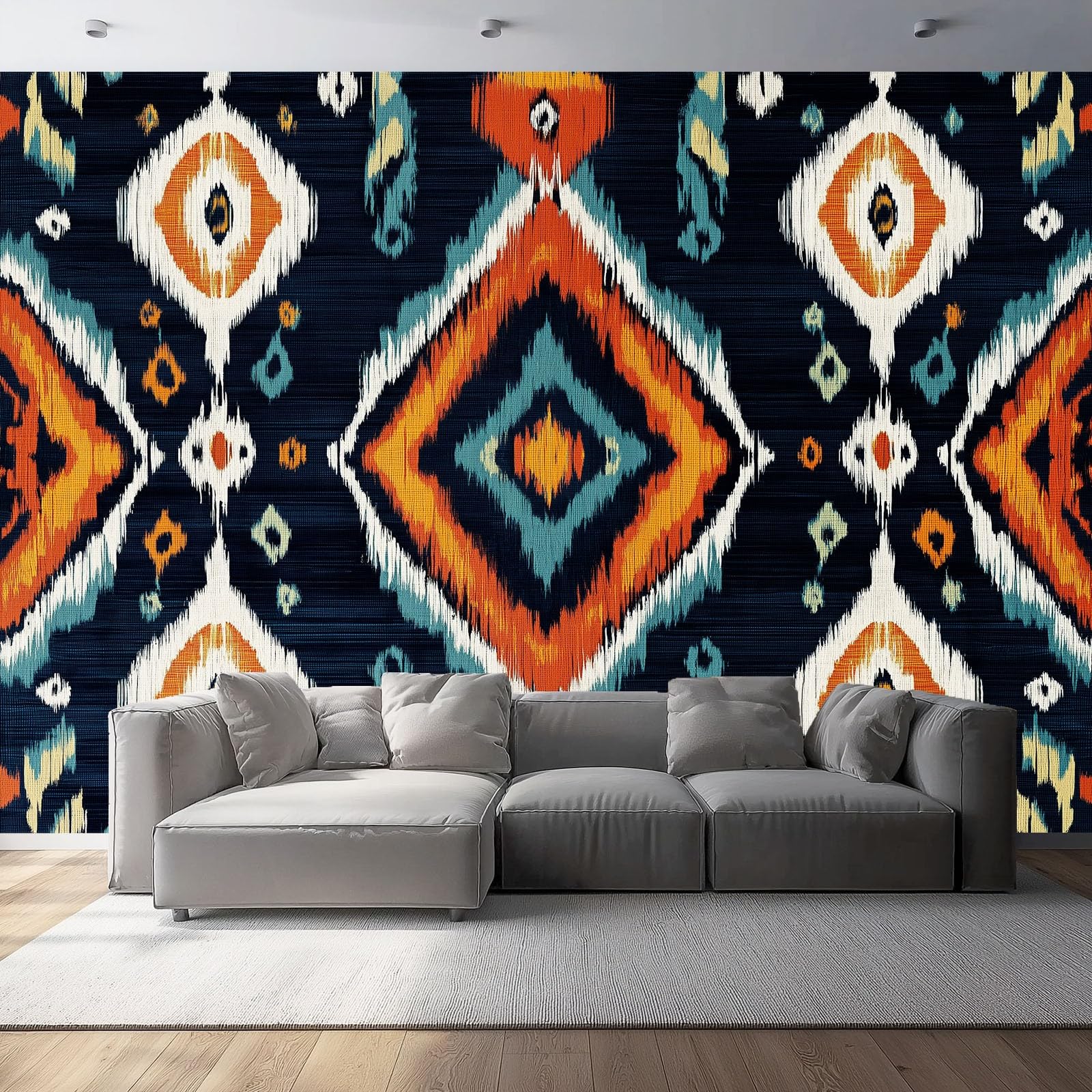 Papier peint géométrie abstraite tribal 250x175 cm pour salon