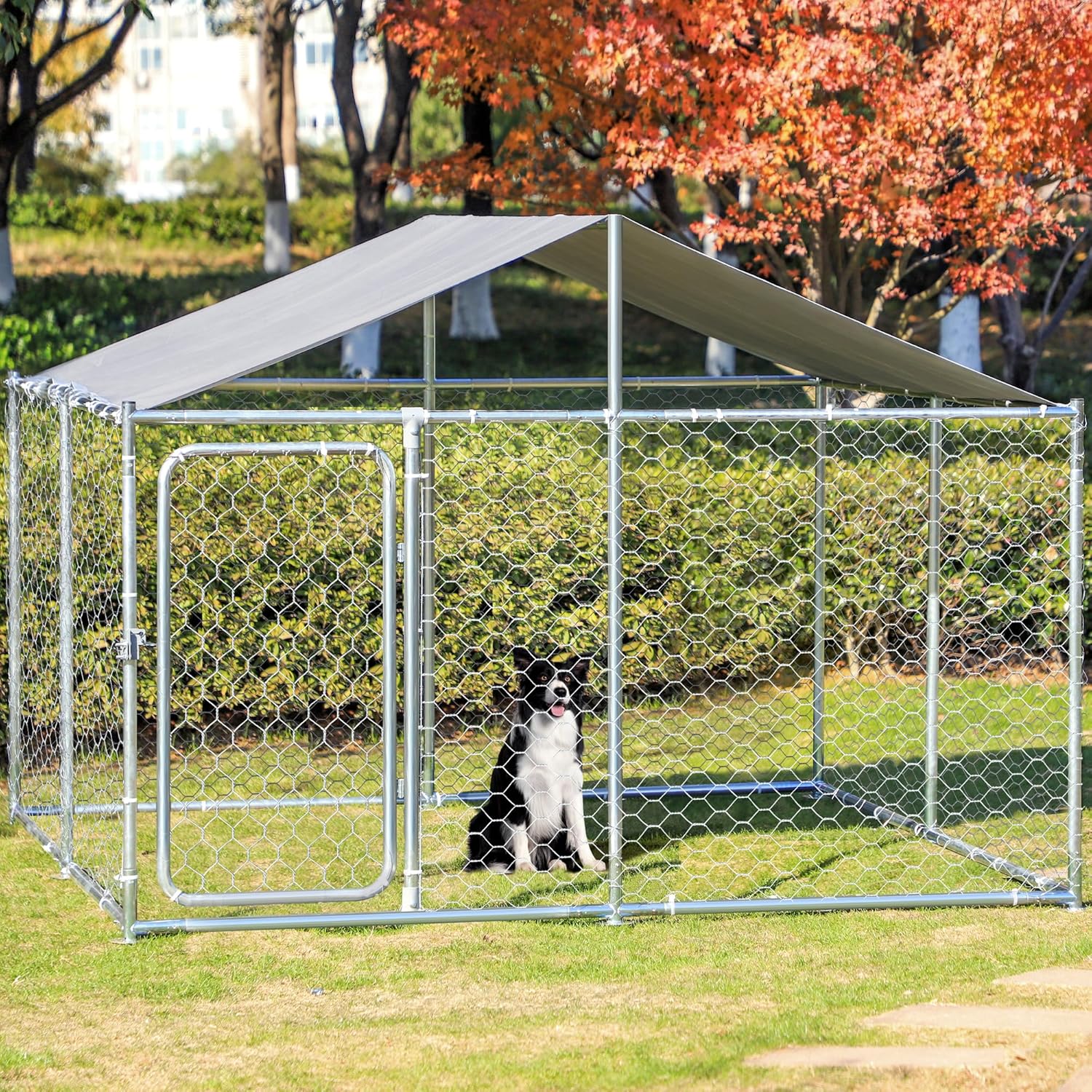 Outdoor Dog Cage Large Outdoor Dog Kennel, Heavy Duty Galvanized Steel Dog  Enclosure With Waterproof UV-Resistant Cover, Lockable Door Chain Link  Playpen For Small To Large Pets (90