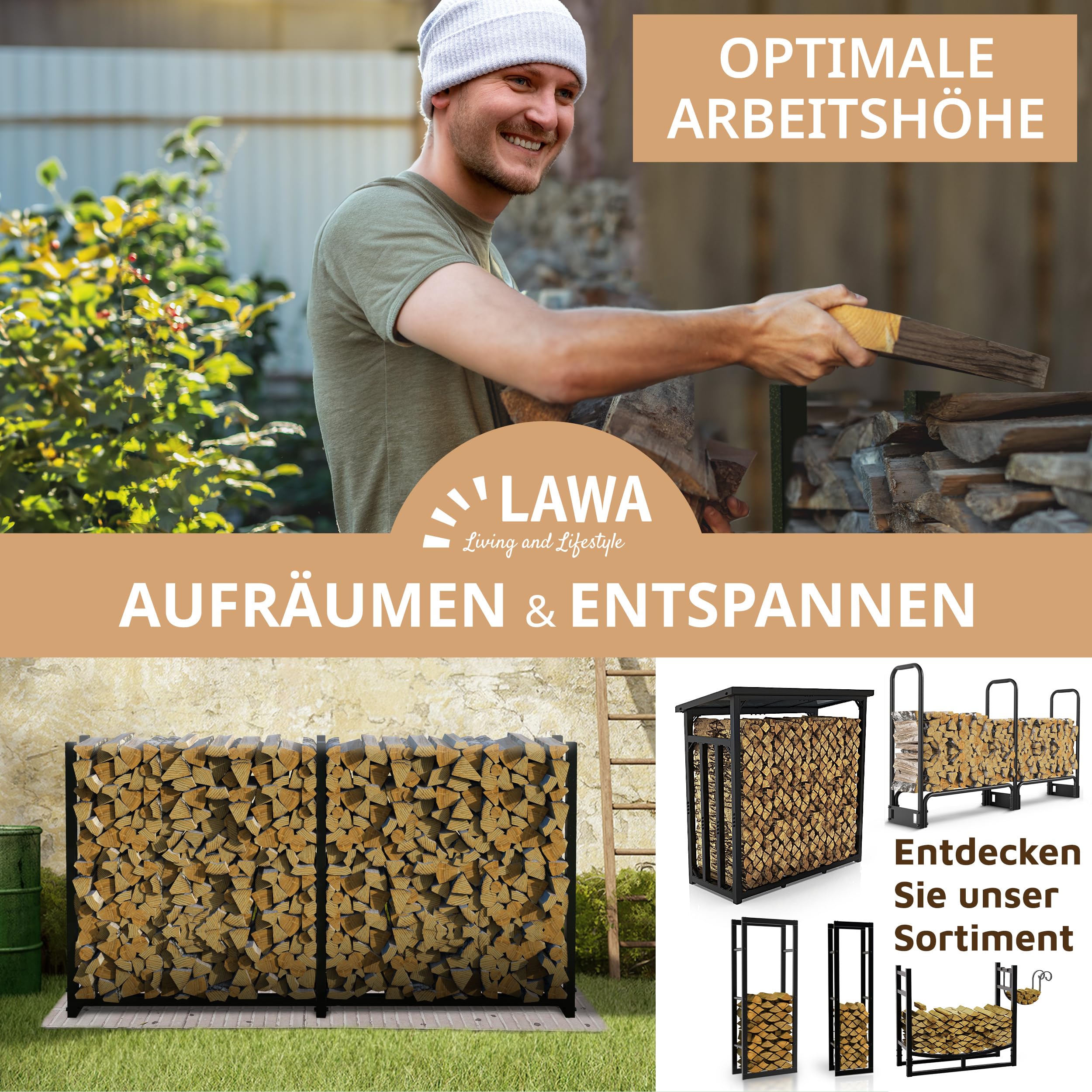 Kaminholzregal aussen Metall 223x25x115 | Stapelhilfe Brennholz VERZINKT 800kg Feuerholzregal für 25cm und 33cm Holz Kaminholzunterstand
