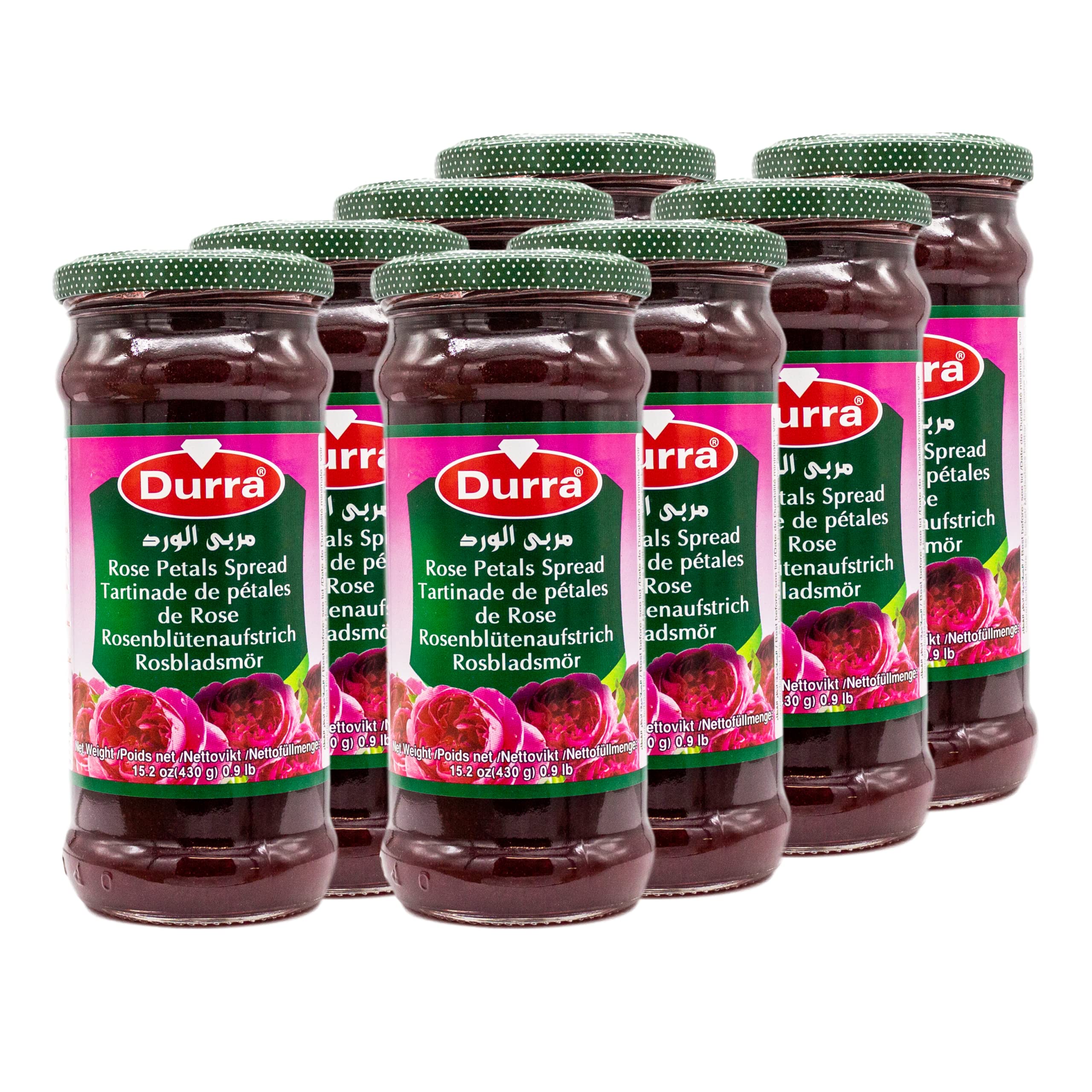 Durra - Rosenkonfitüre, Brotaufstrich mit Rosenblüten - Fruchtaufstrich in 430g Glas (8 x 430g)