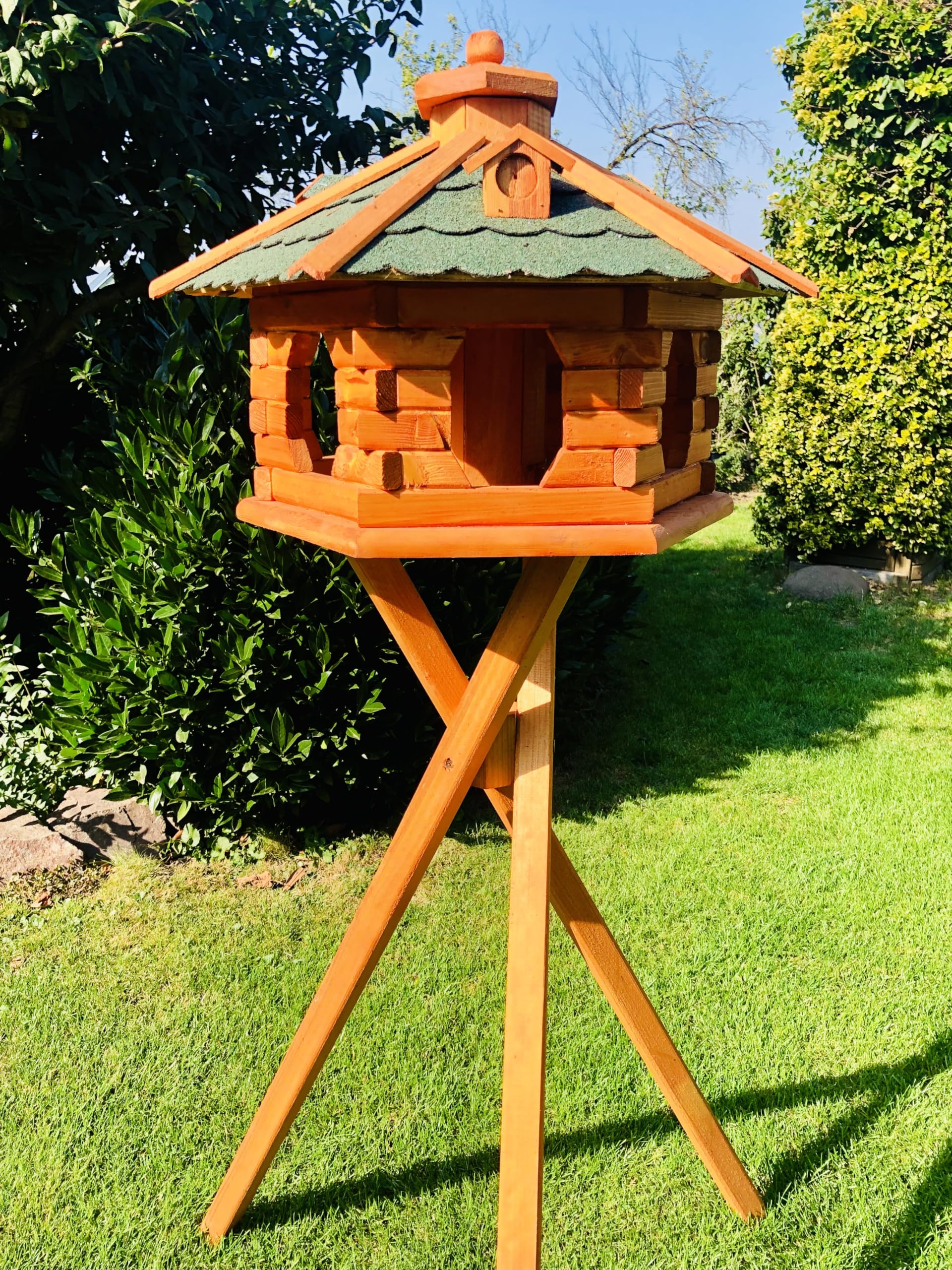 Nichoir hexagonal fait à la main en bois résistant aux intempéries M à XXL avec et sans support I Mangeoire I Mangeoire I Mangeoire I Résistant aux intempéries I Toit en bitum (Taille XL avec