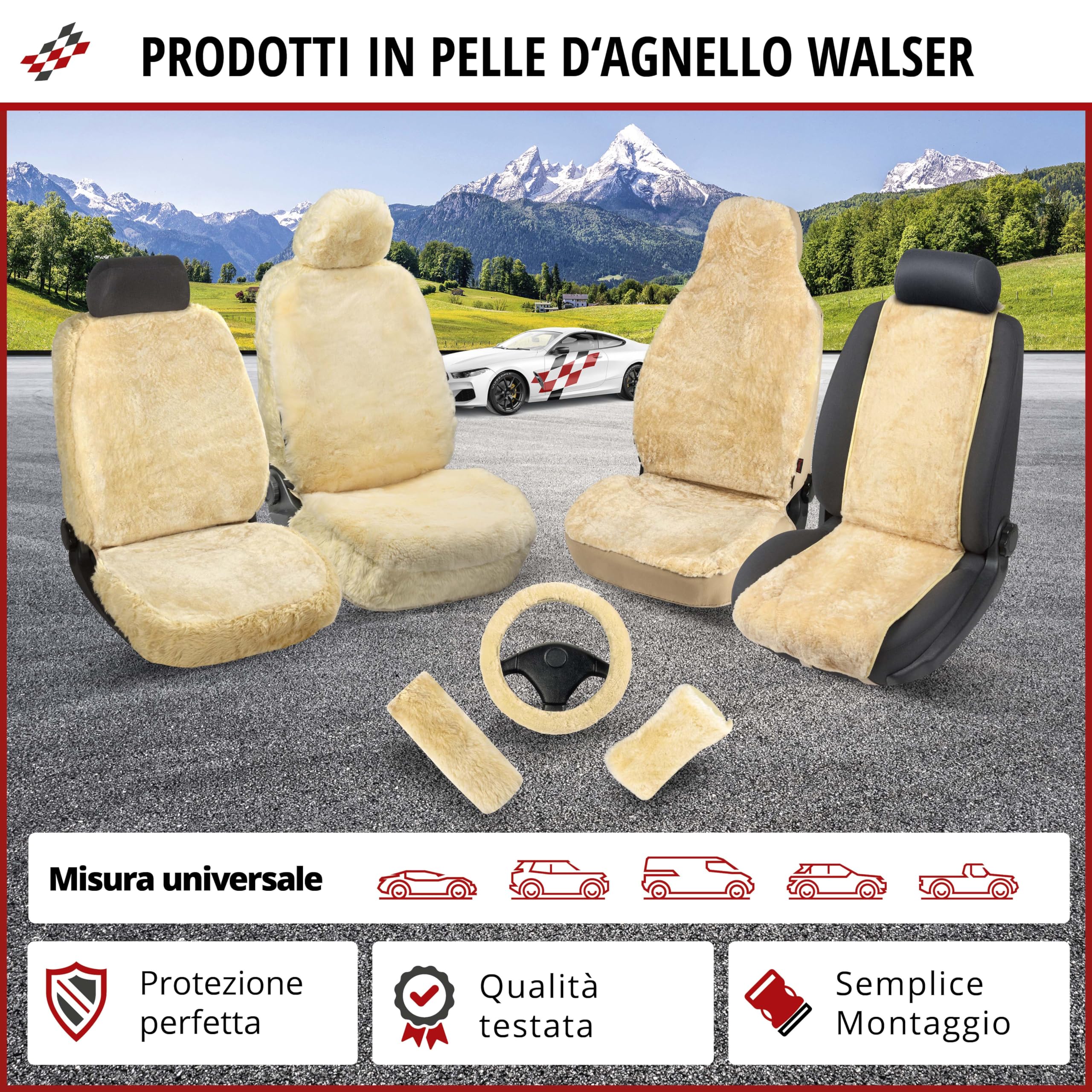 Walser Cosmo coprisedile in pelle d'agnello per auto antracite