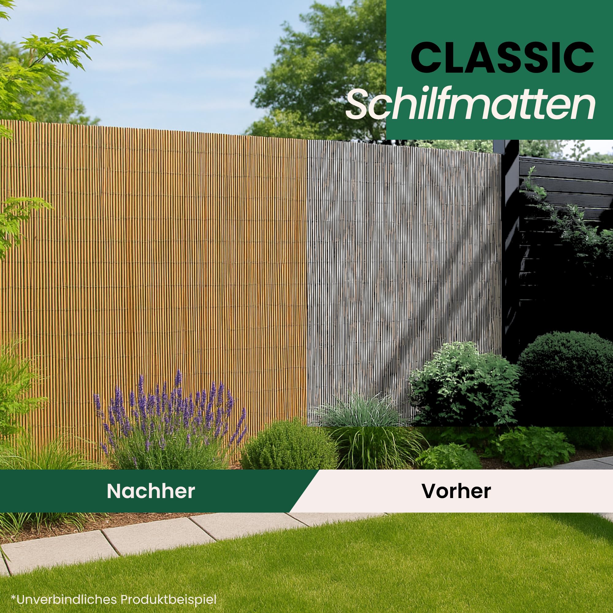 Schilf Sichtschutz | Schilfrohrmatte Classic | 120 x 600 cm | Natur Schilfmatte | Sichtschutzmatte & Windschutz für Balkon, Terrasse, Zaun & Garten | Für Indoor & Outdoor