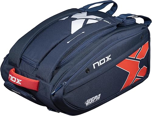 NOX Mochila de pádel exclusiva USPA  Diseño azul-rojo con homenaje a la bandera estadounidense  Compartimento acolchado para raqueta y portátil