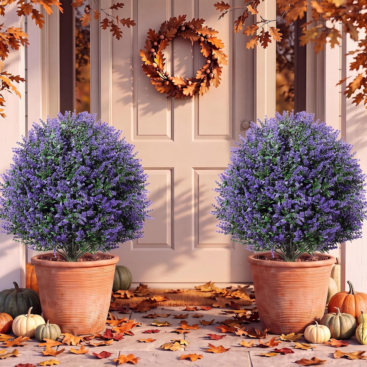 Lunmon Fall Artificial Topiary Trees Outdoor,24 Inch, 2 Pack, Golden