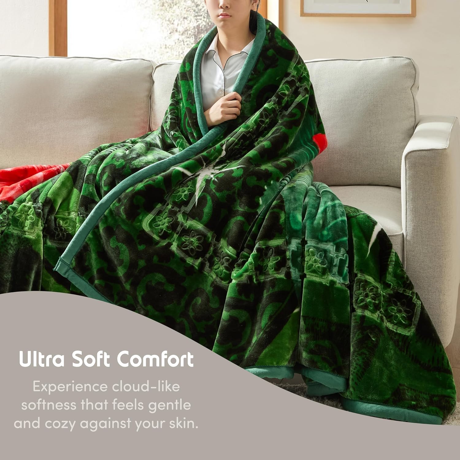 Nestl Korean Mink Blanket Queen Size - 9 Lbs Velvet Fleece Korean Blanket - 2 Ply Warm & Thick Winter Blanket - Wrinkle & Fade Resistant - 79 x 94 Inches (Green) - Image 3