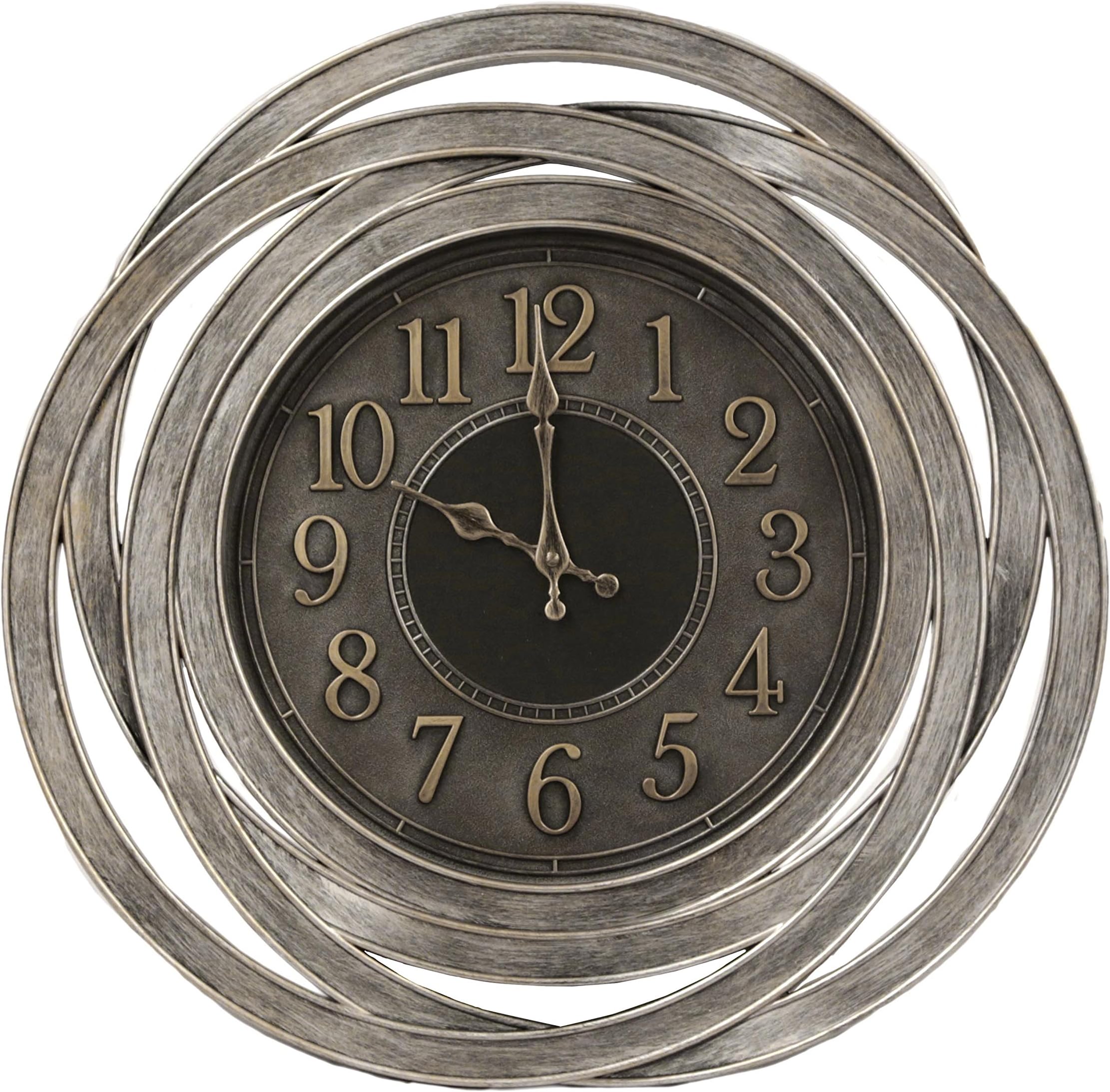 19.5” Diameter Wall Clock Contemporary Classic Design - Antique Silver Color - Glass Lens (Antique Silver)