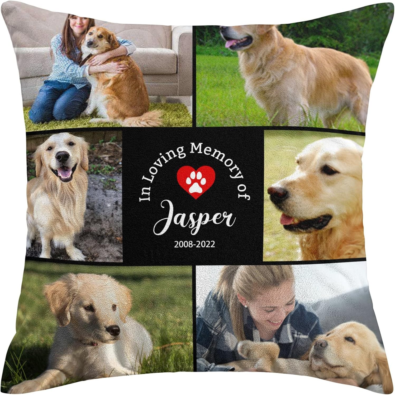 NICTIMEID Dog Memorial Personalized 10 Photos Collage Pillow Case - Pet Memorial Gifts - Sympathy Gift to in Memory of Dog - Bereavement Gifts for Loss of Dog, 16X24 inch