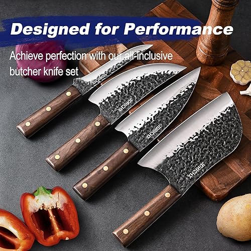 Miniatura 8 de Juego de cuchillos de carnicero, 4 cuchillos de chef serbio forjados a mano resistentes para deshuesar, juego de cuchillos vikingos para deshuesar,