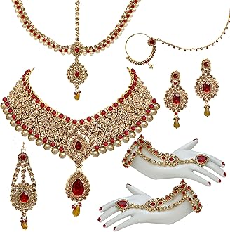 Lucky Jewellery Wedding Designer Gold Plated Dulhan Choker Bridal Set with sheeshpatti for Girls & Women (2475-L1ZS-KD124-)