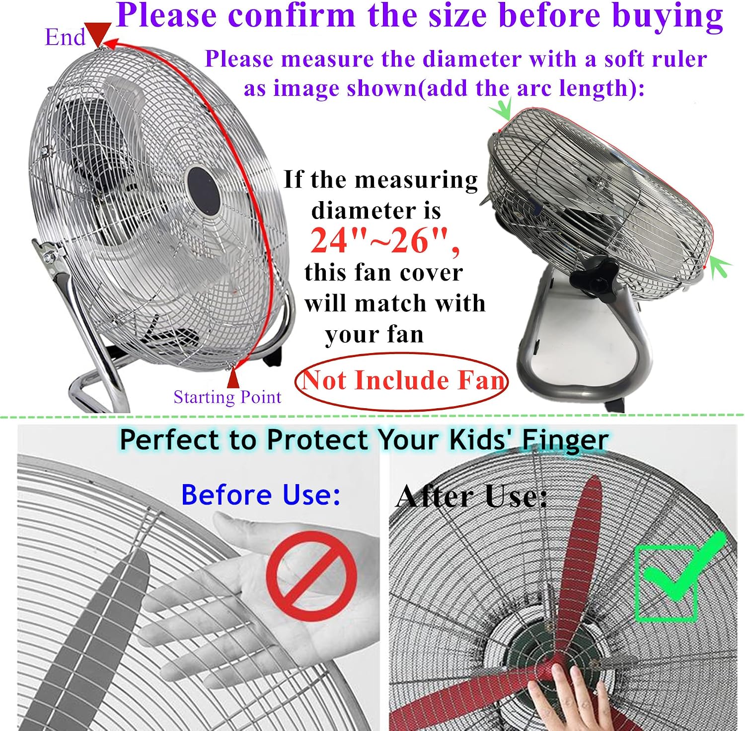 20 inch Protection Cover for Floor Fan,20" Dustproof Fan Mesh Cover,Children Finger Safety Protection Net Cover for 20 in Industrial Floor Fan for Indoor Bedroom,Garage,Basement -Not Include Fan