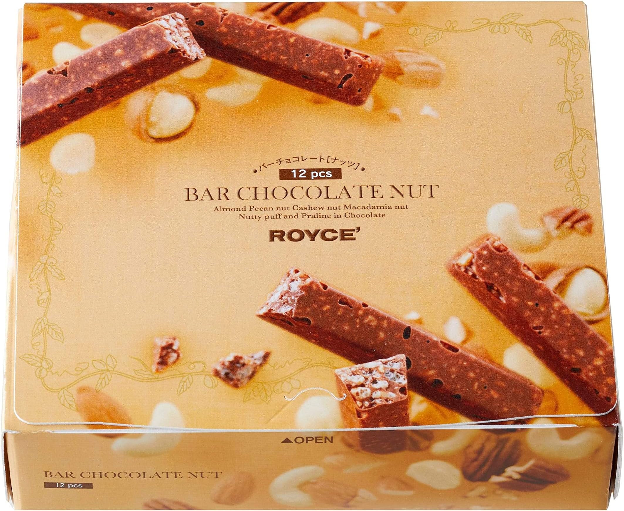 ROYCE' Nut Bar Chocolate - Chocolate Bar with Nuts| Gourmet Snack for Gifting & Indulging | Japanese Chocolate Bar from Hokkaido (12 Pieces of Chocolate)