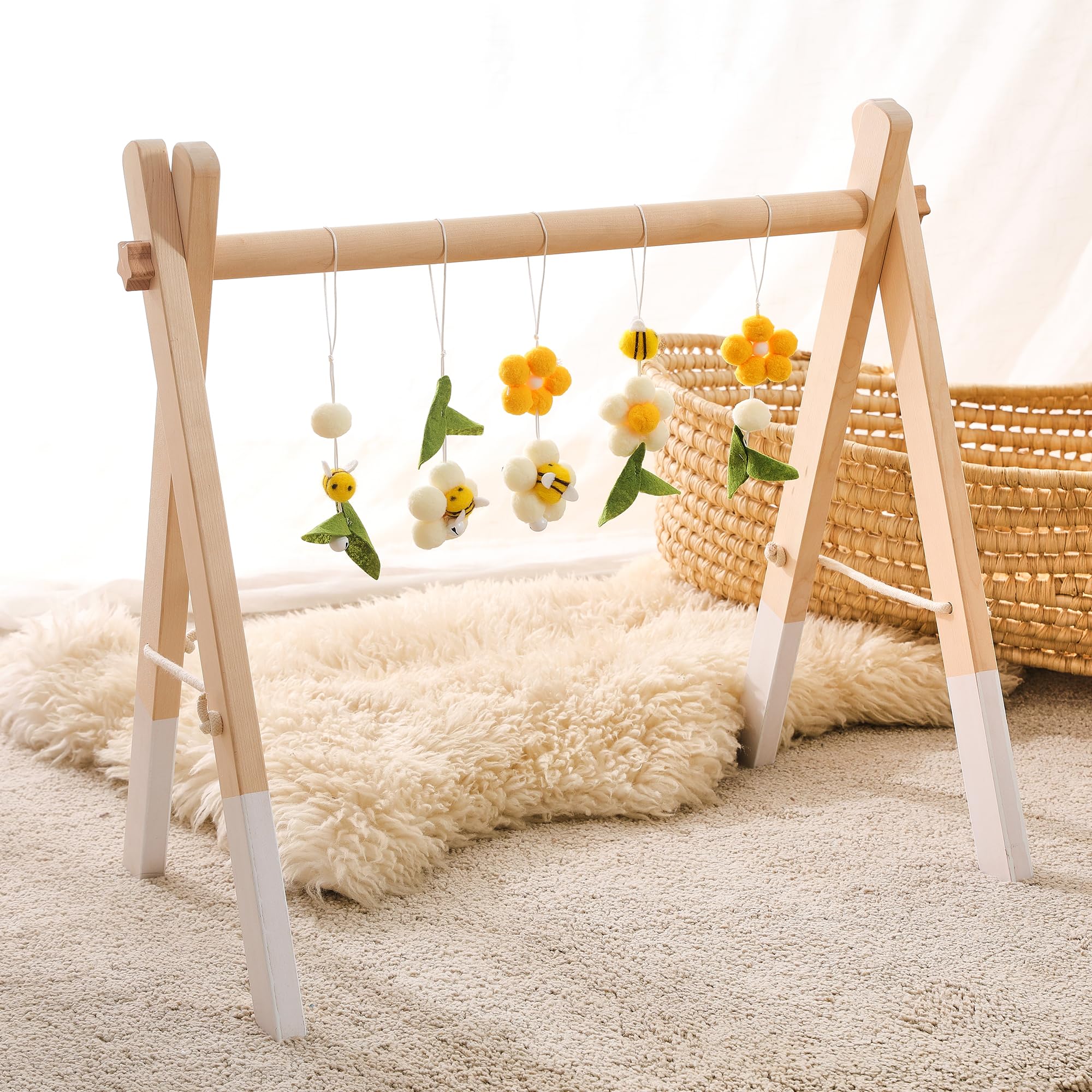 Promise Babe Spielbogen Baby Holz Baby Gym Holz Baby Spielbogen Neugeborenen Spielzeug Spielbogen Activity Center Baby Biene Anhänger Design Abnehmbar Spielebogen Babies Holz