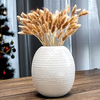 Behoma White Metal Hammered Oval Shape Vase for Home Decor Decoratives for Indoor Outdoor Living Room Balcony | Best Gift for Birthday Anniversary Festival | 1 Large Pcs (Flower not Included)