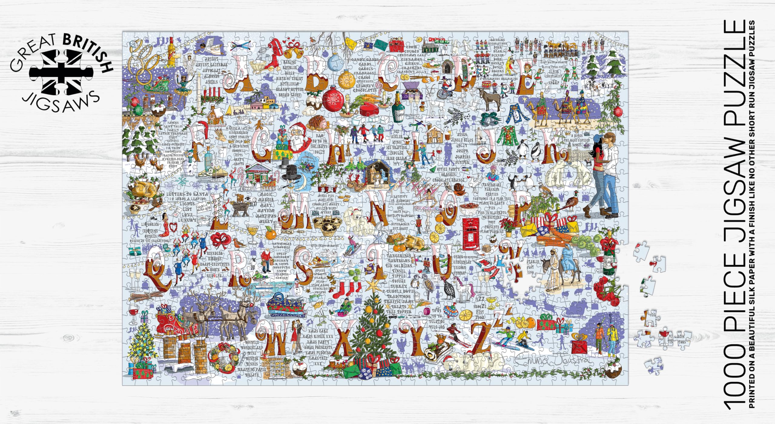 Emma Joustra Jigsaw Puzzle 'Festive A-Z' 1000 Piece | Great British Jigsaws | Small Batch Made | Sustainable Jigsaw Puzzles - Image 2
