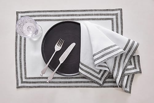 Miniatura 7 de Solino Home Juego de 4 servilletas de lino de 20 x 20 pulgadas, 100 % lino puro, color azul marino, lavables a máquina y hechas a mano de lino