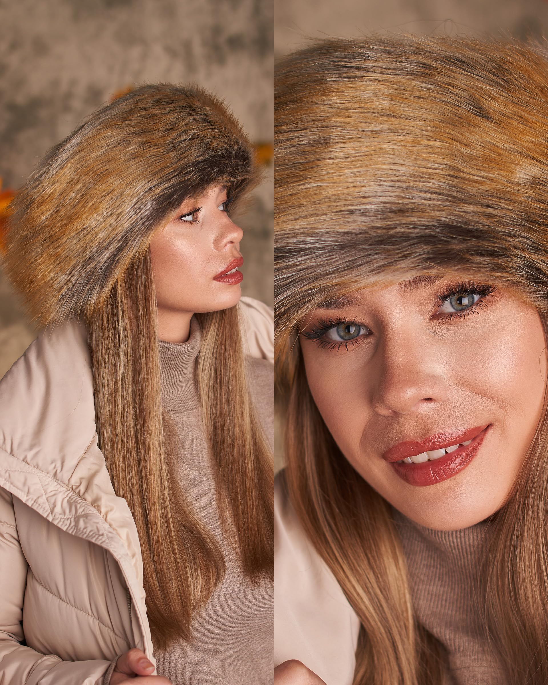 Futrzane Classic Headband - Faux Fur Headbands for Women - Furry Band for Winter - Size XL (Ginger Classic) - Image 3