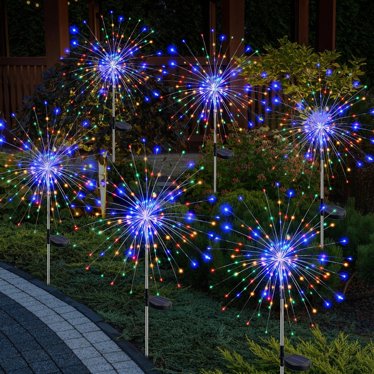 btfarm Solar Firework Garden Lights in a garden setting