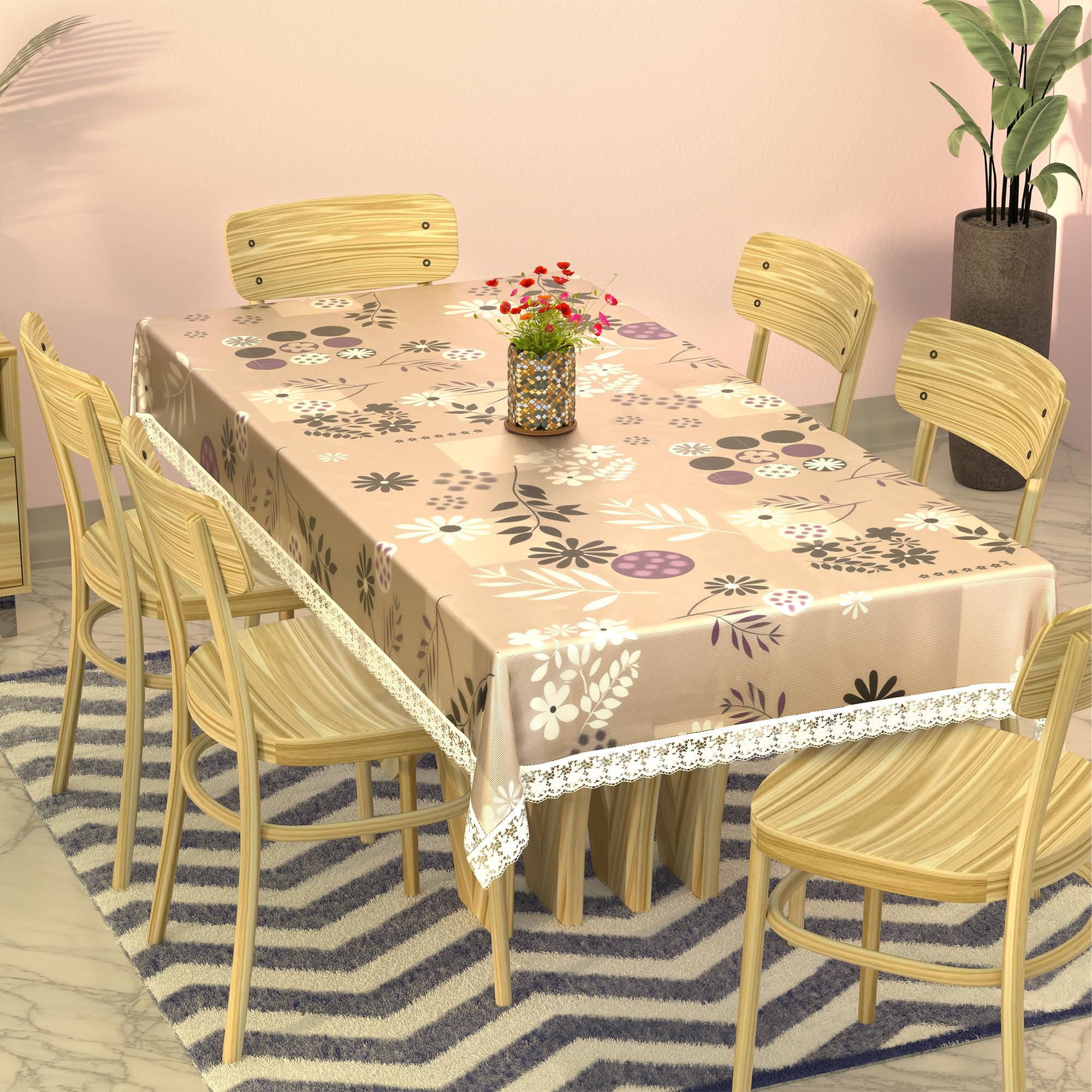 Kuber Industries 60x90 Inches, Waterproof Rectangular Dining Table Cover 6 Seater for Kitchen | Aesthetic Dinner Table Cover Cloth For Living Room | Flower Circle Print - Light Brown (B0DHH5N7Y8) Amazon Price History, Amazon Price Tracker