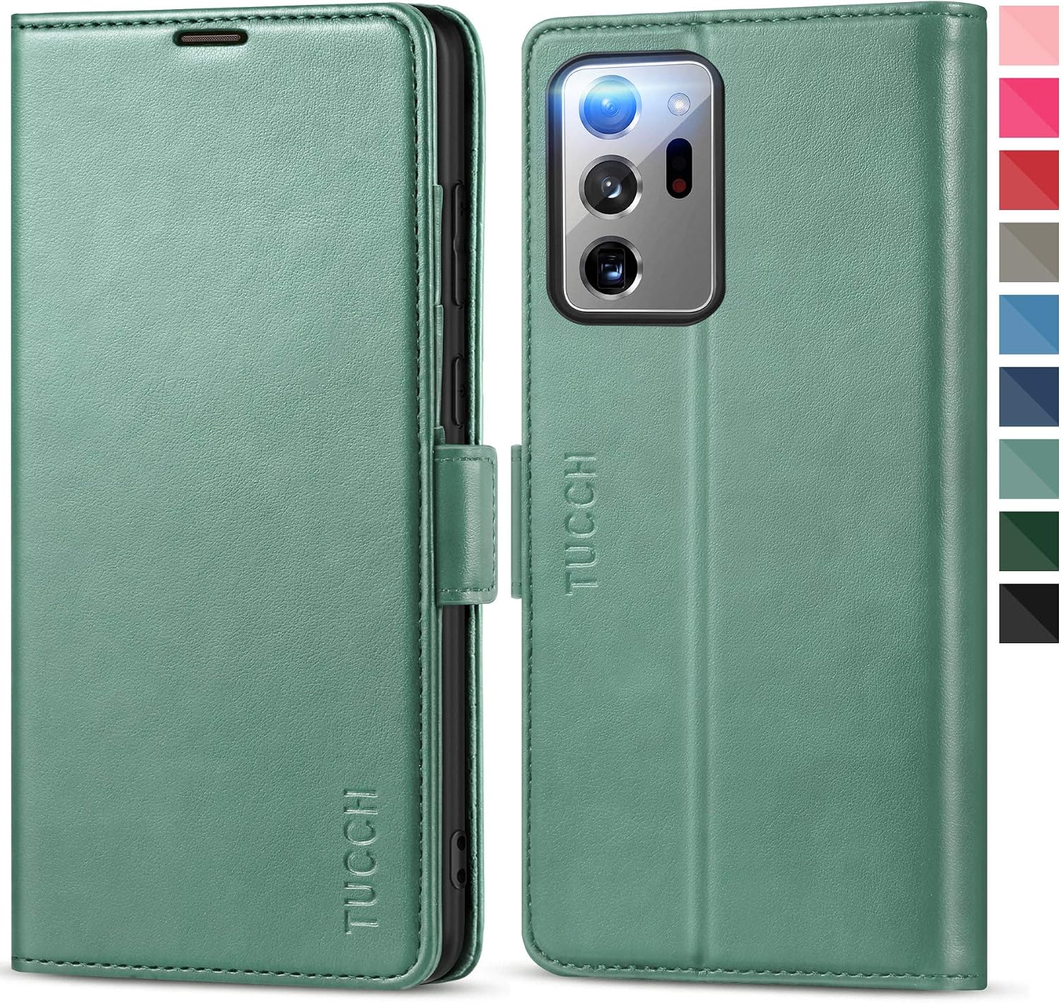 TUCCH Galaxy Note 20 Ultra Wallet Case, Wireless Charging Stand Flip Folio Cover Magnetic PU Leather RFID Card Slot [Shockproof TPU Inner Case] Compatible with Galaxy Note 20 Ultra 6.9”, Myrtle Green