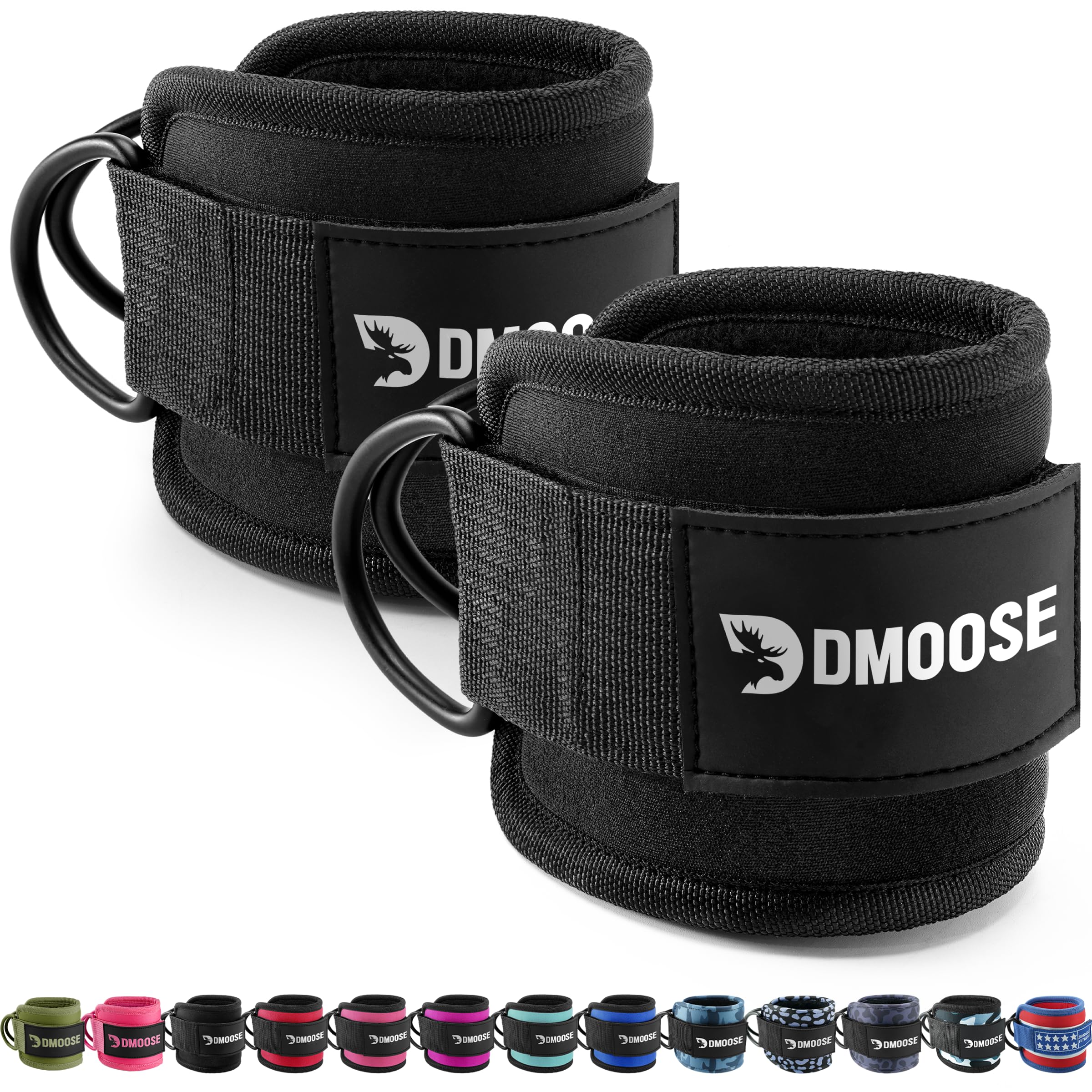 DMoose Fitness Ankle Straps for Cable Machines - One Size Fit with Premium Padding, Glute Kickback Ankle Strap for Women & Men, Cable Attachments for Gym, Booty Workouts