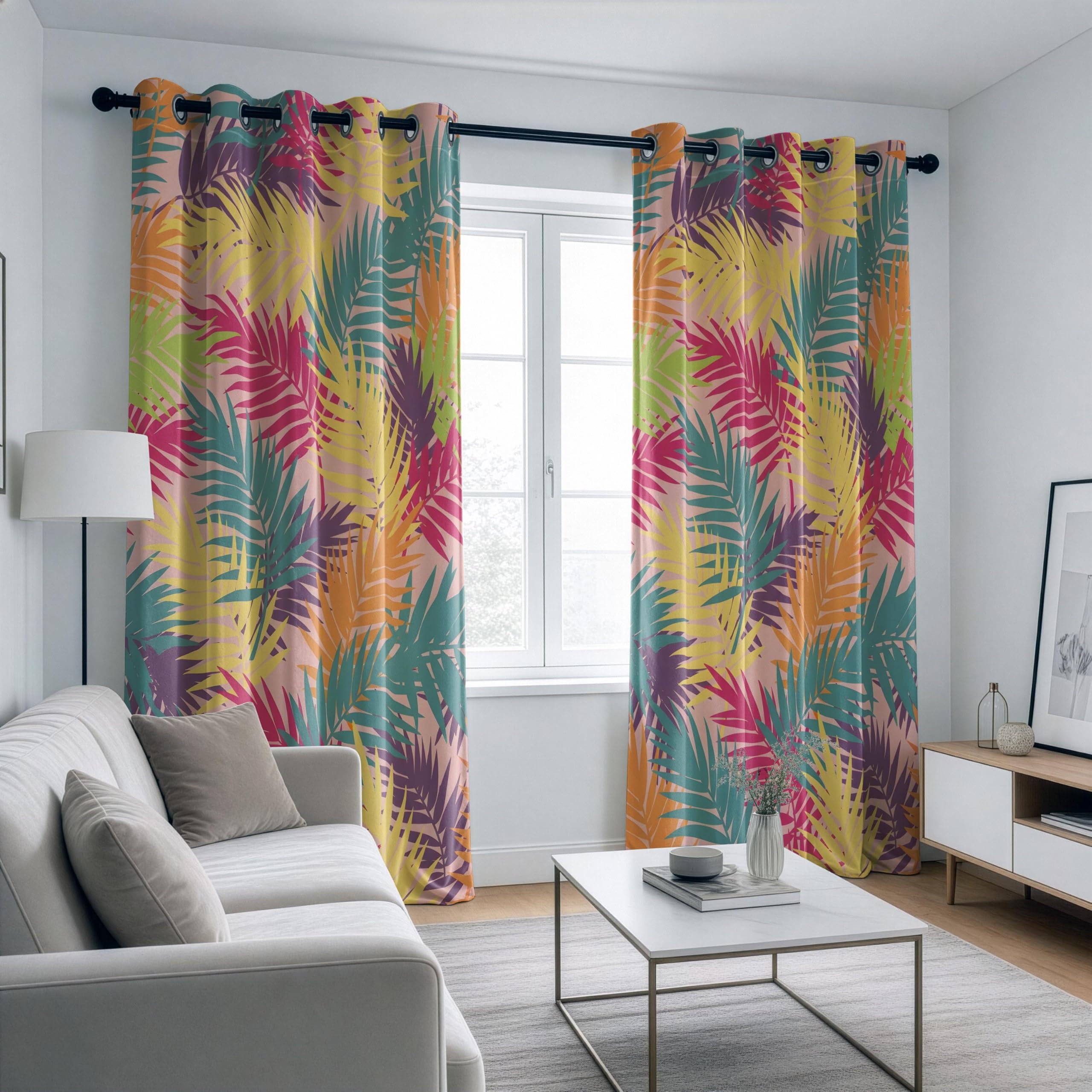 Verdunkelungsvorhänge fürs Schlafzimmer – Bunte Tropenvorhänge, Palmenblatt-Gardinen, Regenbogen-Fensterpaneele mit botanischem Muster (B x H/2 x 140 x 220 cm)