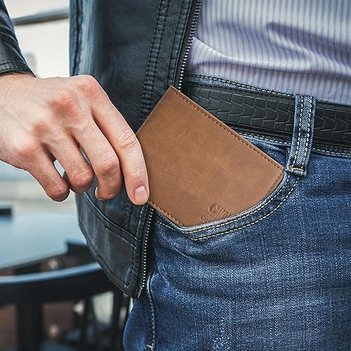 Miniatura 4 de Gostwo - Cartera minimalista delgada en piel vacuna auténtica, funda para tarjetas de identificación, bloqueo RFID.