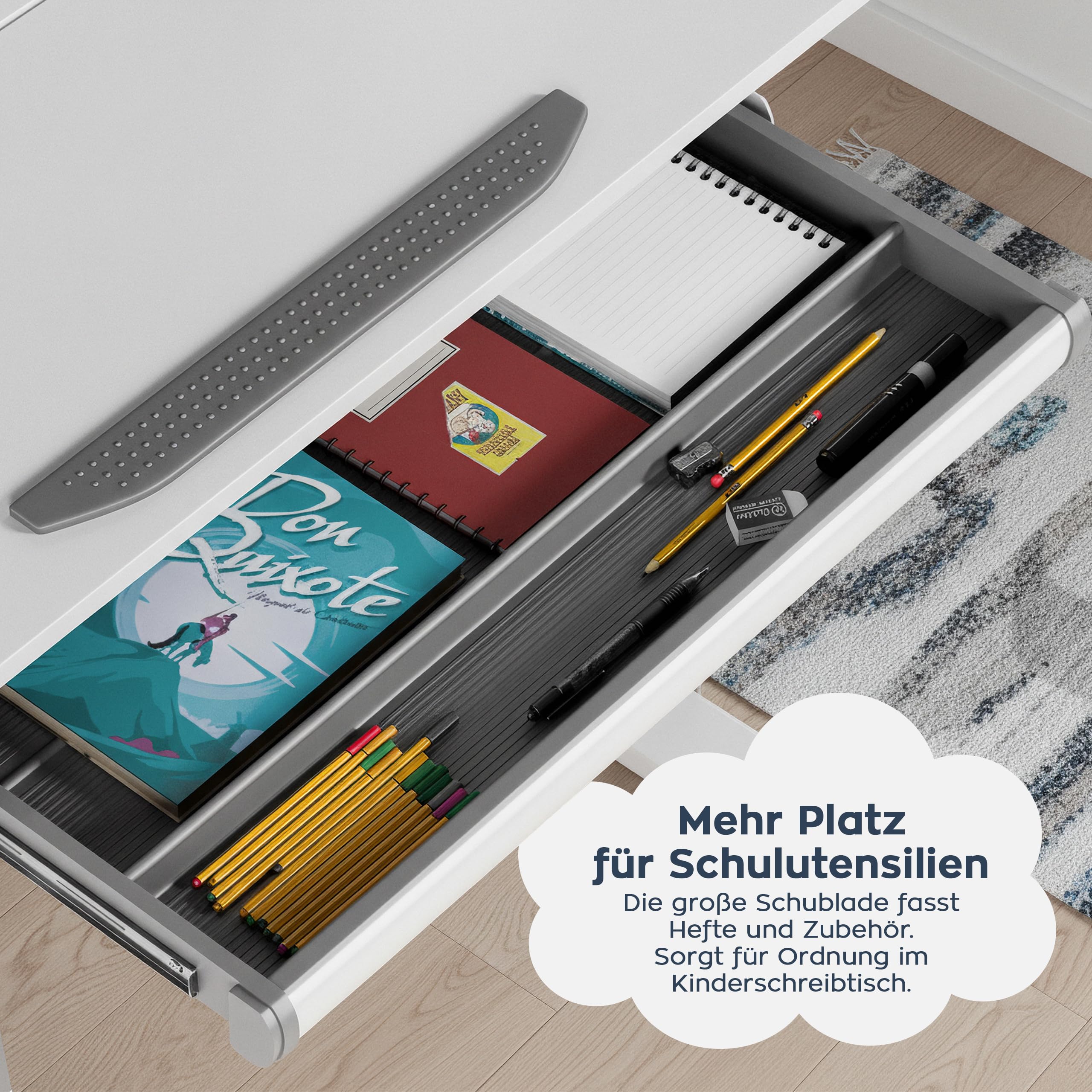 TULANO Mark Adler Study 5.0 Wood – Schreibtisch Kinder ab 6 Jahren höhenverstellbar – Ergonomischer Kinderschreibtisch neigbar mit mitwachsender Funktion, Schublade & Buchstütze – 90 x 60 cm – Eiche