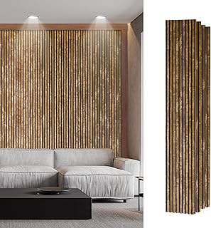 Vintage Wood Slat Wall Panels - Retro Metal-Look Acoustic Panels for Creative Studio & Home Offices, Decorative Wood Panels for Statement Accent Walls (Antique Brass Patina)