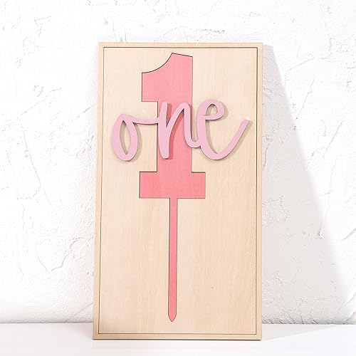 Miniatura 6 de Decoración rosa para tarta de 1º/primer cumpleaños de madera, decoración de fiesta de cumpleaños rosa, decoración de madera para el primer
