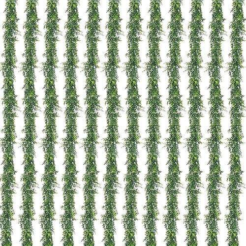 Artflower - Paquete de 12 guirnaldas artificiales de eucalipto de 5.9 pies/pieza, vides sintéticas de eucalipto para decoración de telón de fondo