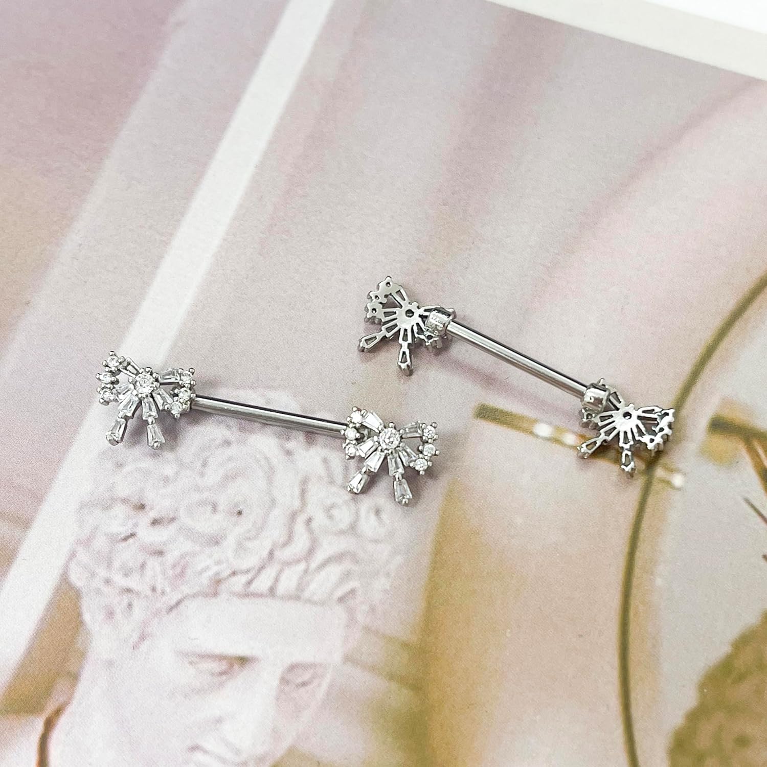 14G Crystal Bow Nipple Rings for Women Girls Surgical Steel Cubic Zircon Nipplerings Nipple Shield Studs Straight Bar Piercing Barbell Hypoallergenic Body Piercing Jewelry - Image 5