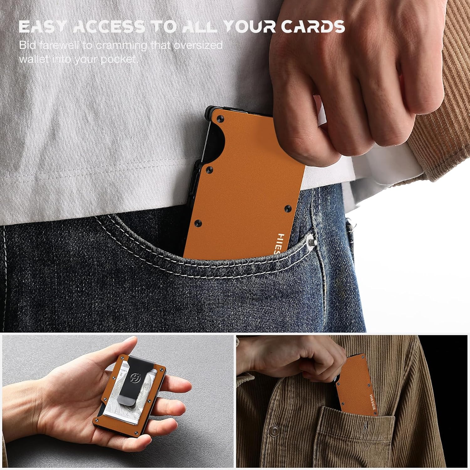 Compatible with MagSafe Wallet, Slim Wallet for Men with Money Clip, Rfid Blocking Metal Card Holder, Minimalist Magnetic Wallet Compatible with iPhone 16/15/14/13/12 Series - Orange - Image 6