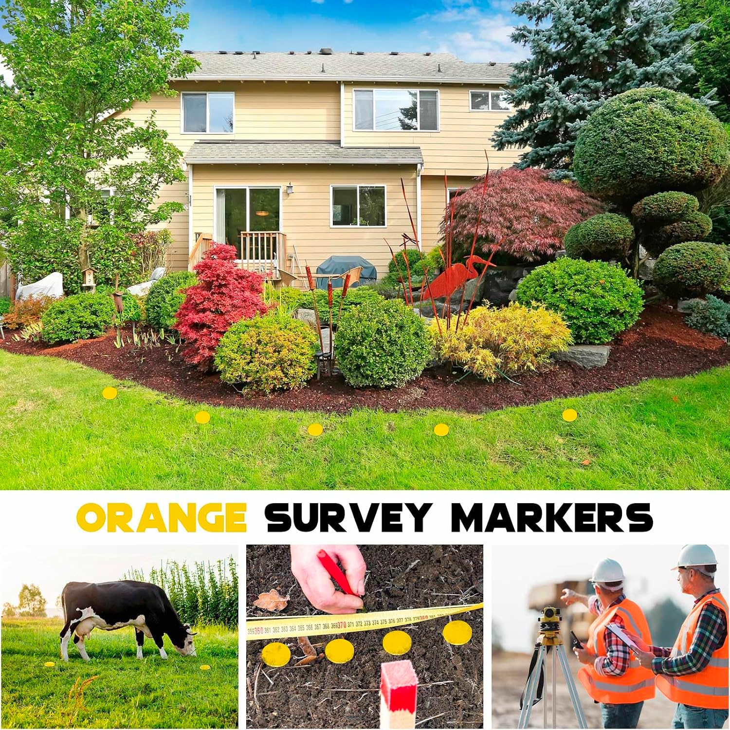 Silkfly 12 Pcs 6.7 Inch Survey Stakes Property Line Markers Low Profile Heavy Duty Hi-vis Stakes Building Line Marker for Garden Lawn Landscape Edging Weed Barriers (Yellow) image 5