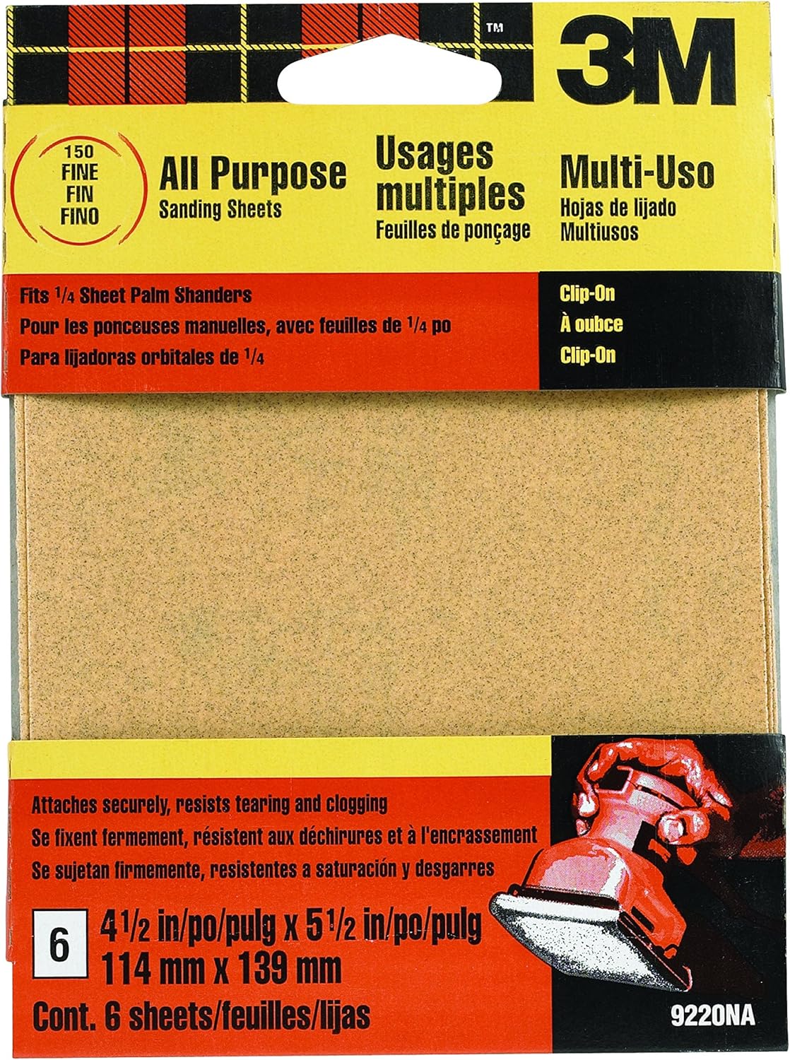 3M 9220ES Fine Palm Sander Sandpaper Sheets ClipOn Sandpaper Sheets