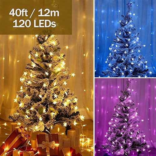 Miniatura 7 de Solhice Guirnalda de luces de estrellas que cambian de color de 40 pies para dormitorio, 120 LED, luces colgantes de Navidad para interiores,