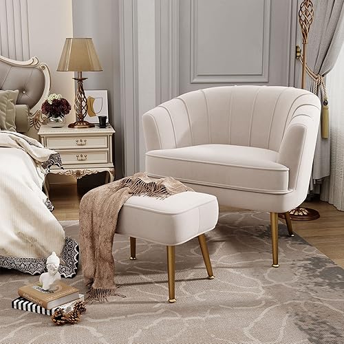 Miniatura 4 de Andeworld Silla decorativa de terciopelo con otomana, silla auxiliar moderna tapizada para sofá, sillón de sala de estar con patas de metal dorado