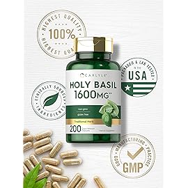 Carlyle Holy Basil Capsules 1600 mg | 200 Count | Tulsi Holy Basil Leaf Extract | Herbal Supplement | Non-GMO, Gluten Free